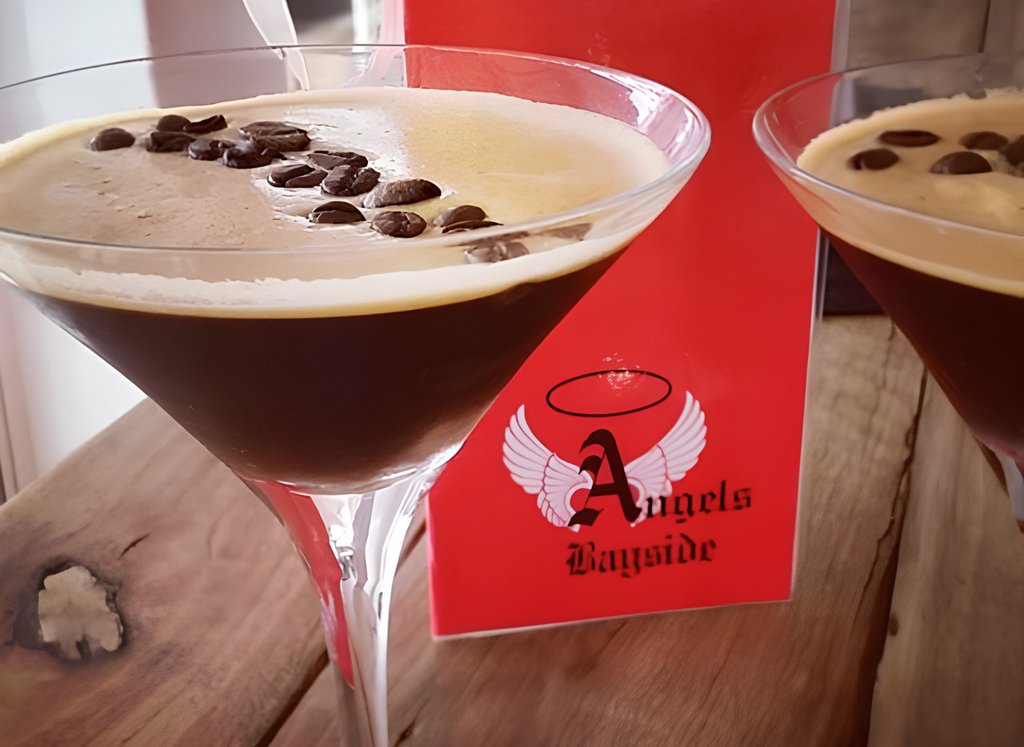 Espresso martinis topped with coffee beans at Angels Bayside